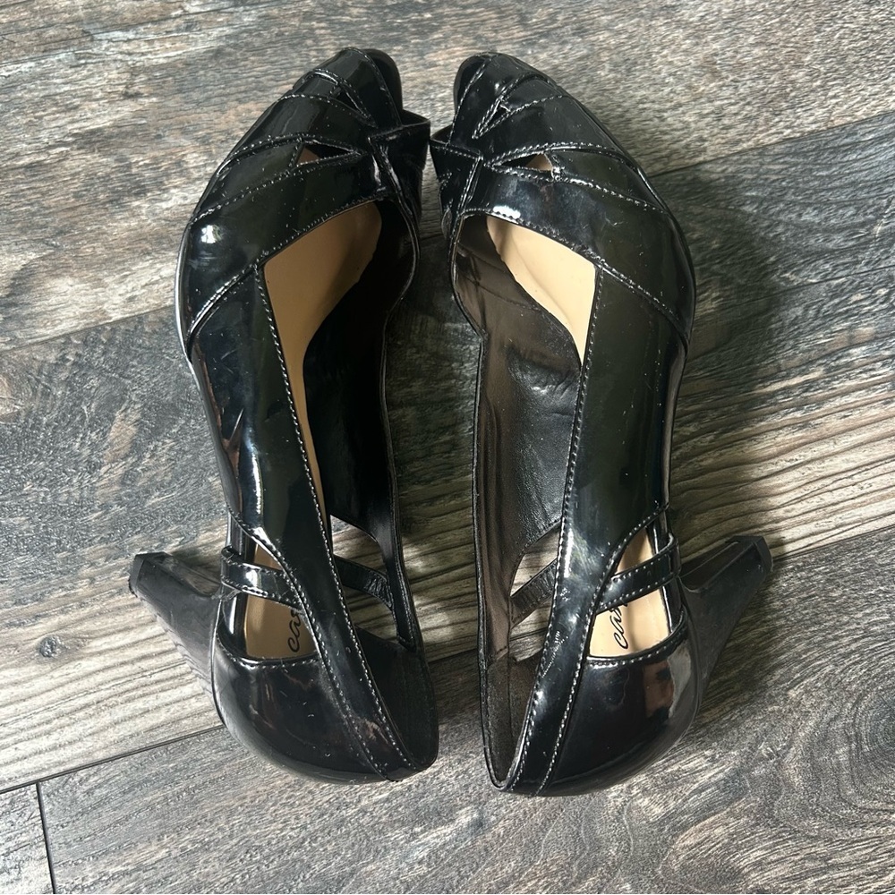 Easy Street Women's Black Patent Peep Toe Heels Shoes Size 6.5 - Picture 3 of 9